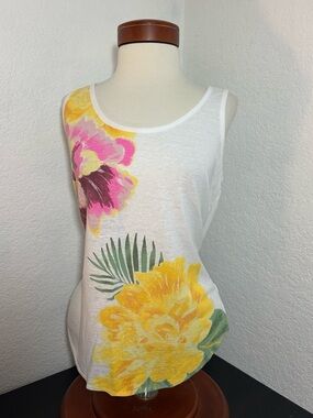 Old Navy Y2K Beach Vacation Relaxed Linen Blend Floral Tank